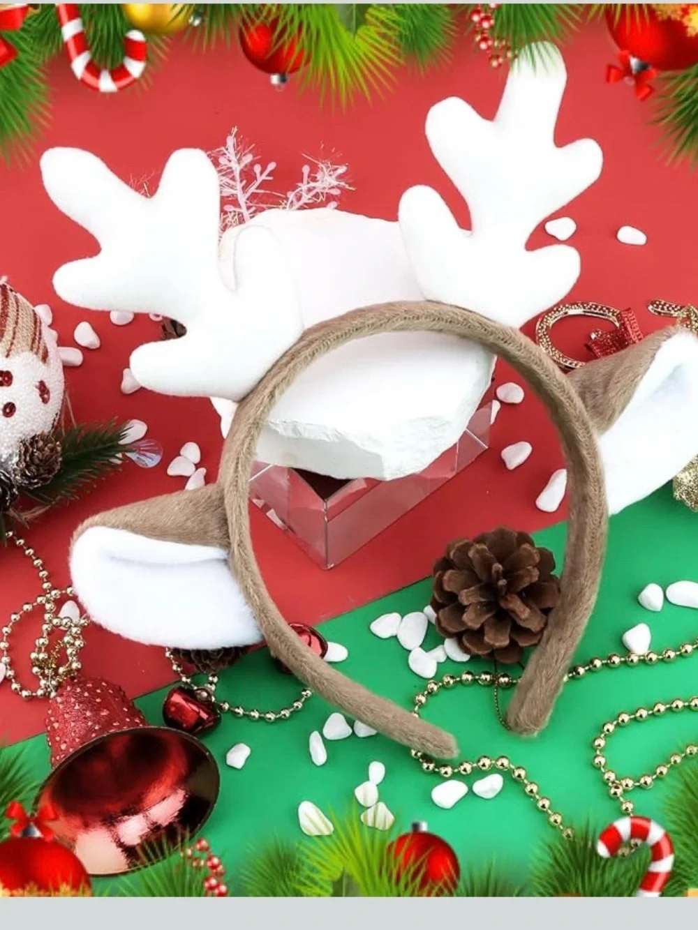 Kids Brown and White Reindeer Antler Headband - Festive Costume Accessory